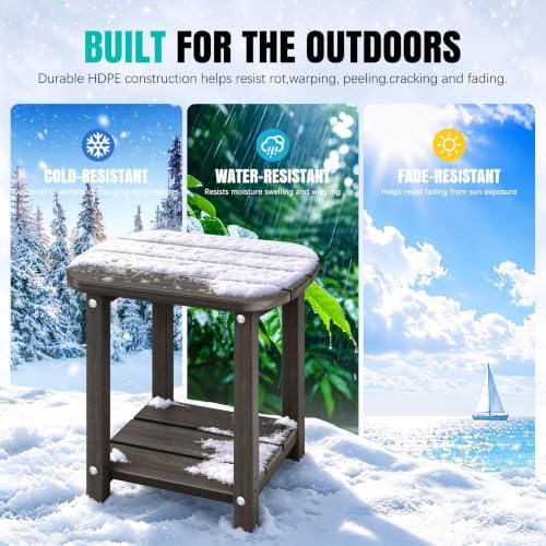 2-Tier Patio Side Table, Heavy Duty HDPE Outdoor End Table - Image 4