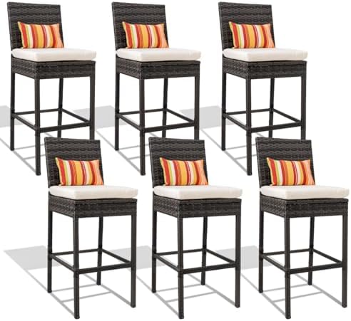 Sundale Outdoor Wicker Bar Stool Set of 6, 29 Inch Seat Height Patio Stool by SundaleOutdoor