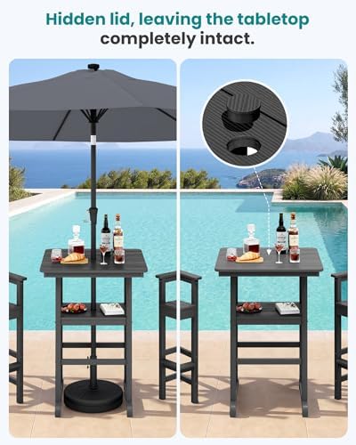 SERWALL 5 Pcs HDPE Bar Height Chairs and Double Layer Pub Table Set - Image 2