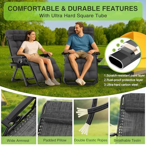Suteck Zero Gravity Chair, Reclining Camping Chairs w/Removable Cushion - Image 3