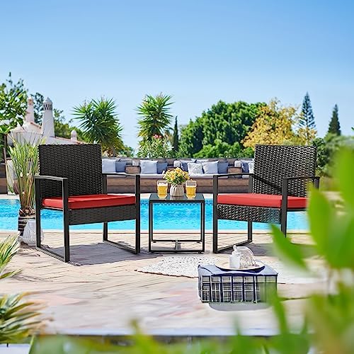 Flamaker 3 Pieces Patio Furniture Set Outdoor Wicker Bistro Chair - Image 2