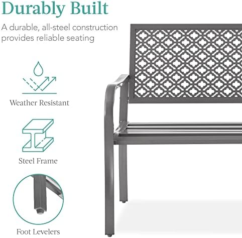 Best Choice Products Outdoor Bench 2-Person Metal Steel Benches Furniture - Image 3