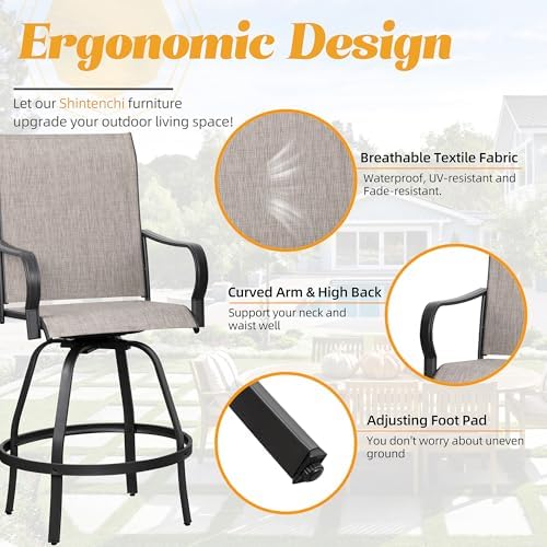 Shintenchi 5PC High Top Patio Table and Chairs, Outdoor Bar Stools Set - Image 5
