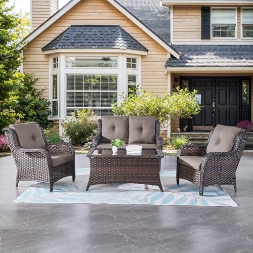 Belord Wicker Furniture 4 Pieces Outdoor Patio Furniture Set Patio Loveseat by Belord