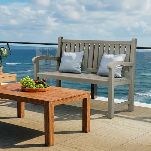 ROJIK Outdoor Bench Resin Patio Chairs Waterproof 2-Person Slatted Chairs - Image 5