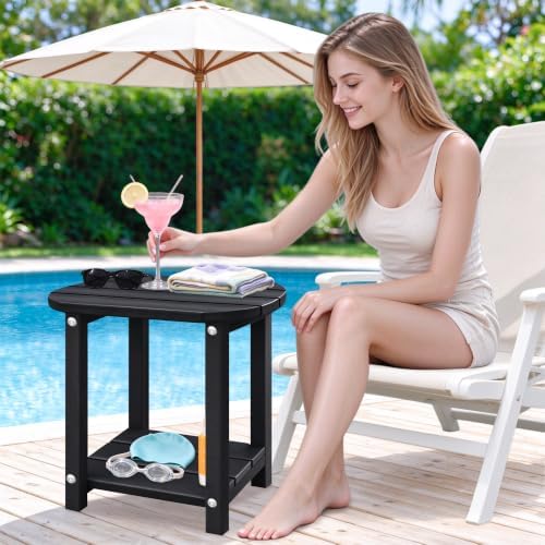 2-Tier Patio Side Table, Heavy Duty HDPE Outdoor End Table - Image 7