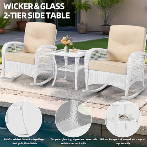 Wicker Outdoor Side Table, All-Weather Patio Rattan Side Table - Image 3