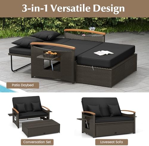 LDAILY Moccha Outdoor Wicker Daybed, Patio Rattan Loveseat Sofa w/ 4-Level - Image 5