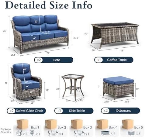Luxury 6" Thick Cushioned 8 Pieces Patio Furniture Set - Image 2