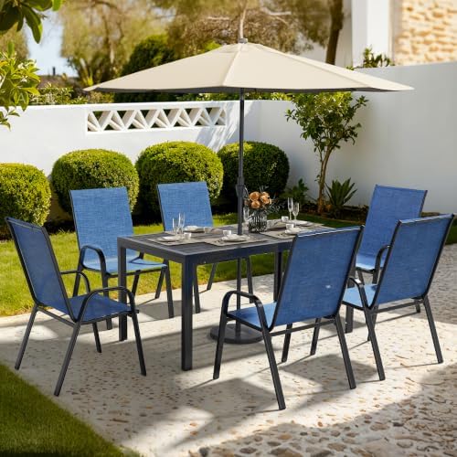 Pamapic Outdoor Dining Sets for 6, Rectangular Steel Slat Table by Pamapic