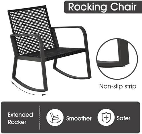 Bistro 3 Piece Patio Furniture Set, Patio Table and Rattan Outdoor Rocking - Image 6