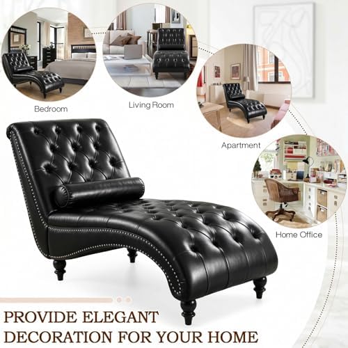 Faux Leather Chaise Lounge Chair Indoor, Modern Button Tufted Upholstered - Image 6