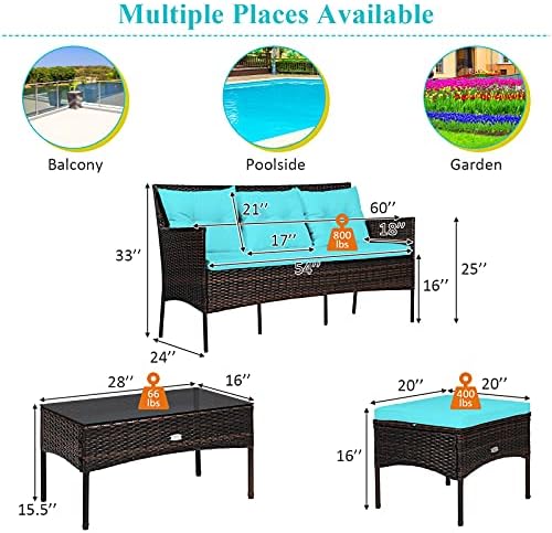 Tangkula 3 Pieces Patio Conversation Set, Outdoor PE Rattan Wicker Furniture - Image 5