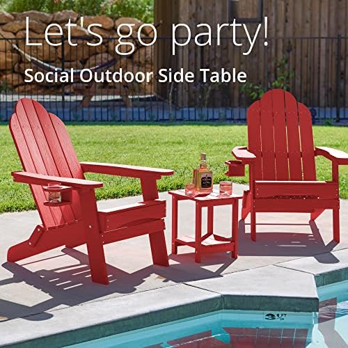 LUE BONA Outdoor Side Table, 2-Tier HDPS Small Patio Table, Bright Red - Image 5