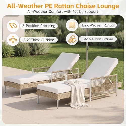 Outdoor All-Weather PE Rattan Chaise Lounge, Minimalist Patio Wicker Lounge - Image 6