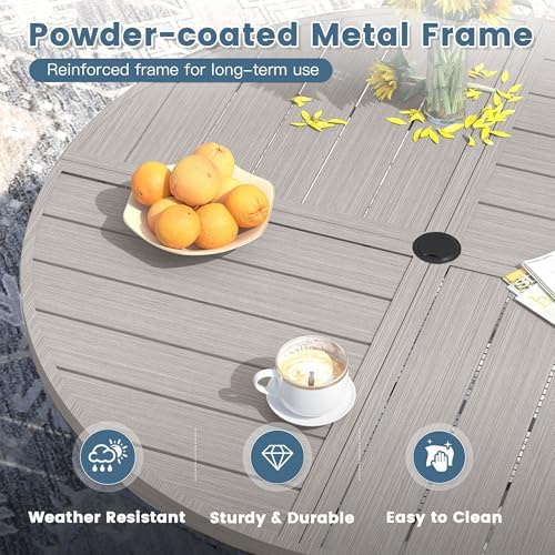 DIFY Outdoor Dining Set for 8, 59.8" Round Table & Sandshell Swivel Chairs - Image 2