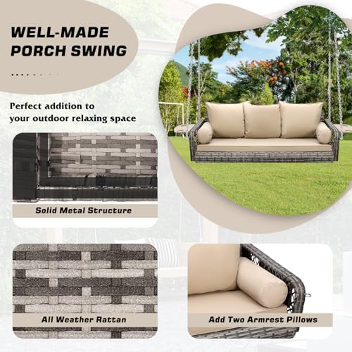 Grepatio 3 Person Porch Swing Patio Wicker Hanging Porch Swing Chair Outdoor - Image 2