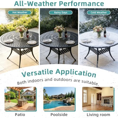 61" Round Cast Aluminum Patio Dining Table, Weather-Resistant Large Outdoor - Image 6