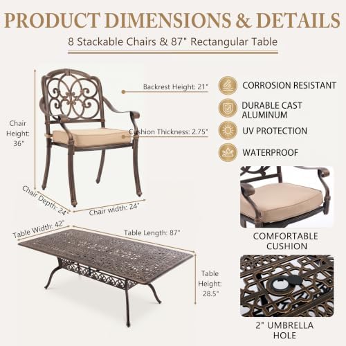 9-Pcs Cast Aluminum Patio Dining Set - Image 3
