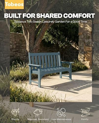 2-Person Outdoor Garden Bench, HDPE All-Weather Patio Bench - Image 5
