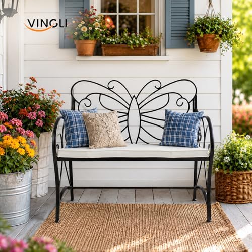 VINGLI 38.7in Cast Iron Outdoor Bench - Image 2