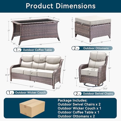 Luxury 6 Pieces Outdoor Patio Furniture Set-All Weather Wicker Outdoor Furniture - Image 2
