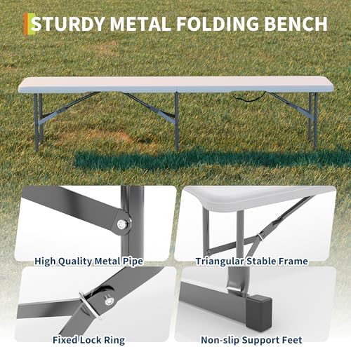 6FT Folding Bench 2 Pack, Plastic Portable Bench Seat - Image 6
