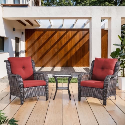Outdoor Furniture Set Patio Wicker Chairs, 3 Peices Porch Rattan Furniture by Belord