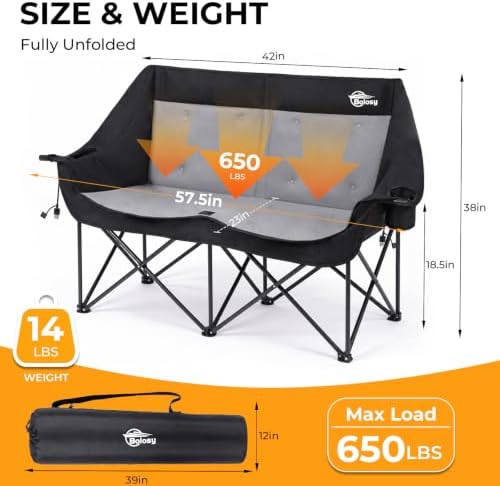 Heated Double Camping Chair Oversized Camp Loveseat - Image 3