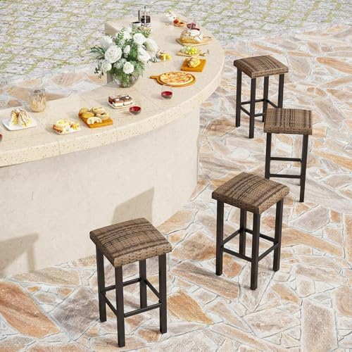 PHI VILLA Outdoor Bar Stools Set of 4, 26”Counter Height - Image 5