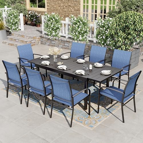9pc Patio Dining Set, Extendable Metal Table by HERASHOUSE