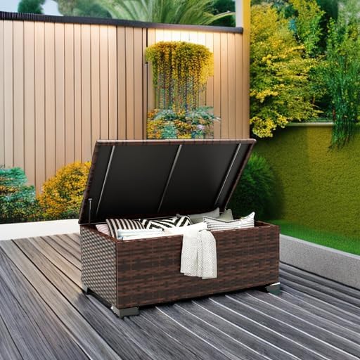 UDPATIO Outdoor Storage Table Patio Coffee Table All Weather Wicker Side Table - Image 2