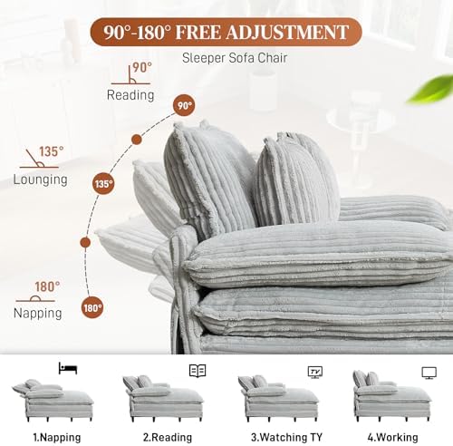 Rophefx 101" Double Chaise Lounge, Adjustable Corduroy Sofa Bed - Image 3