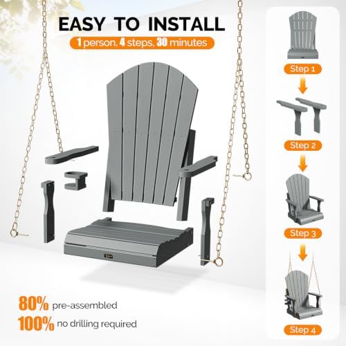 VINGLI HDPE Porch Swing, 2.2FT Patio Swing - Image 7