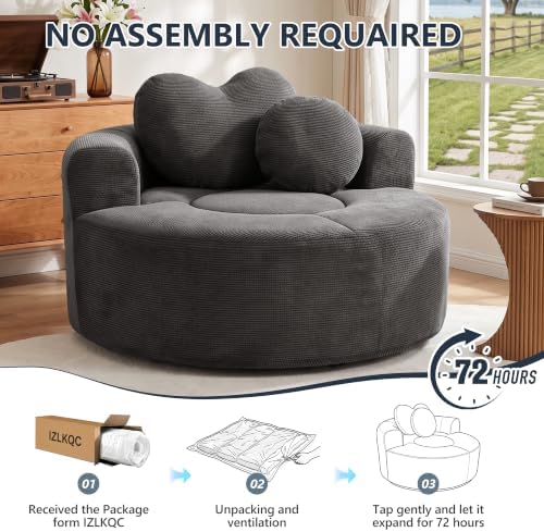 54" Oversized Round Chair Indoor Chenille Cloud Sofa - Image 7