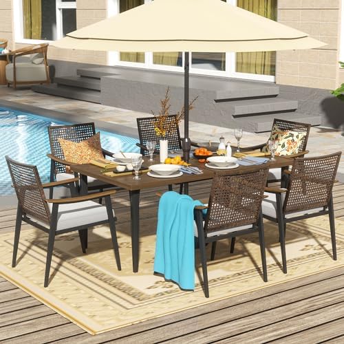 7 Piece Patio Dining Set, Rattan Wicker Patio Chairs Set by NaturalExpressions