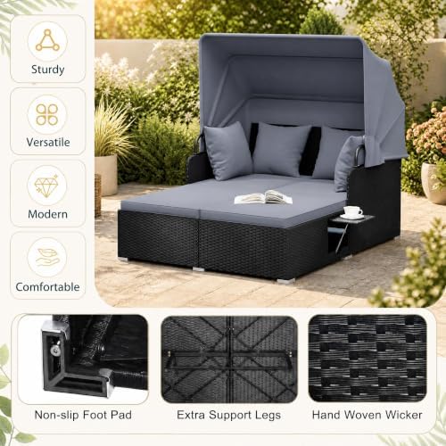 COSTWAY Outdoor Daybed with Retractable Canopy - Image 6