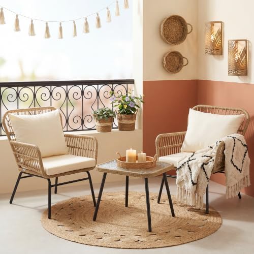 3 Pieces Boho Small Outdoor Patio Chair Set by NICESOUL