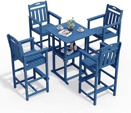 Ciokea 5 Pcs Outdoor Bar and Chairs Set, Square Bar Height High Top Bar Table by CIOKEA