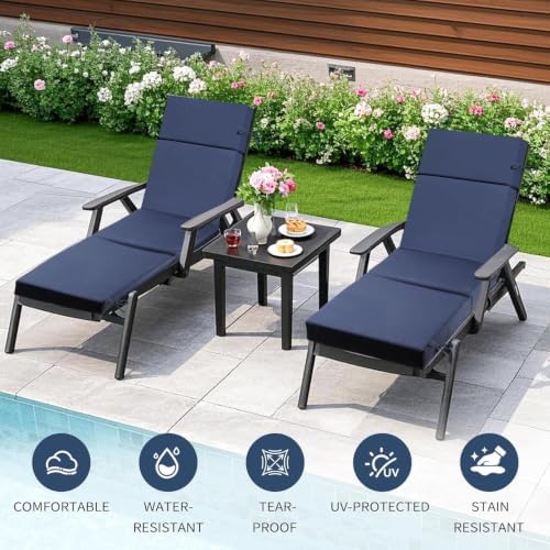 2 Pack Blue Outdoor Chaise Lounge Cushions - Image 3