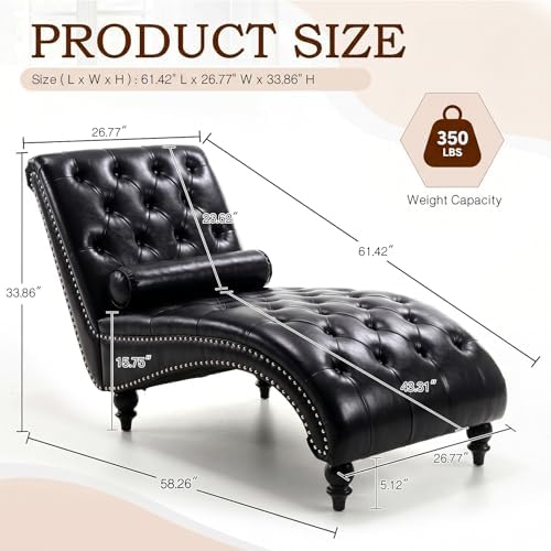 Faux Leather Chaise Lounge Chair Indoor, Modern Button Tufted Upholstered - Image 2