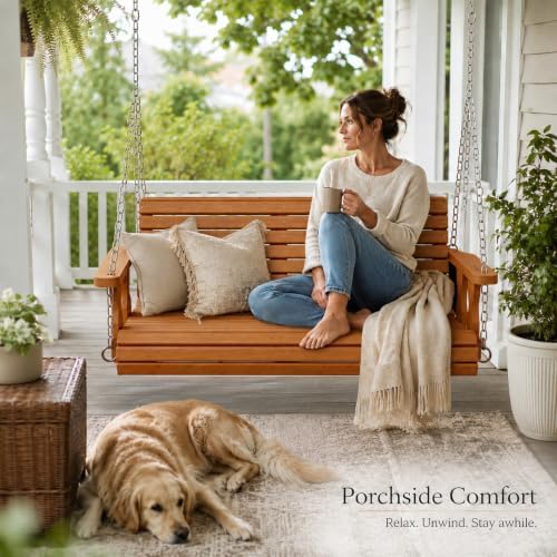 VINGLI 4 FT Heavy Duty Wooden Porch Swing, 880 LBS Outdoor Swing - Image 5