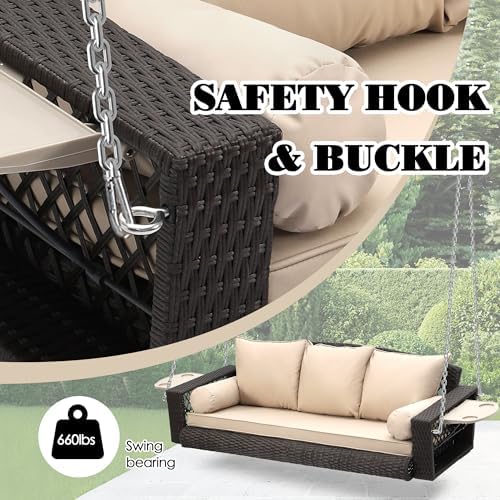 3-Person Hanging Porch Swing, Outdoor Wicker Swing - Image 3