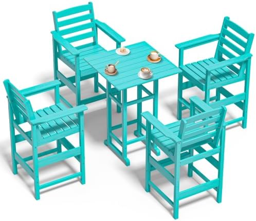 5 Pcs HDPE Bar Height Adirondack Chairs and Table Set by nevilywood