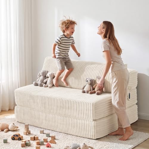 Folding Sofa Bed Convertible 4 in 1 Sleeper Chair Beige Full - Image 3