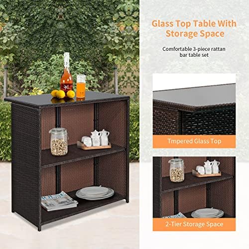 Wicker Patio Furniture 3 Piece Patio Bar Table Set Chairs Wicker Outdoor Rattan - Image 4