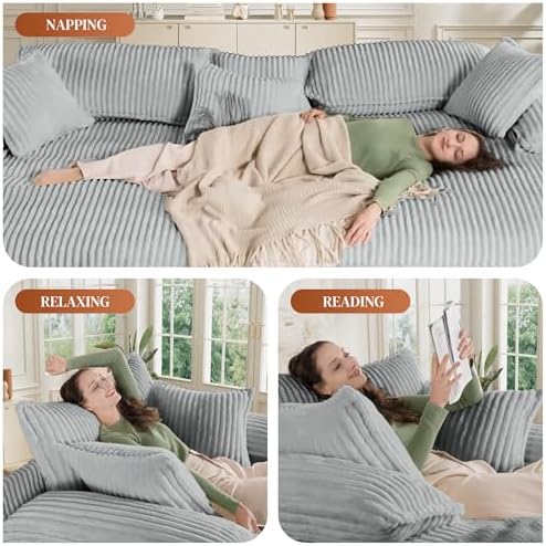 Rophefx 101" Double Chaise Lounge, Adjustable Corduroy Sofa Bed - Image 5
