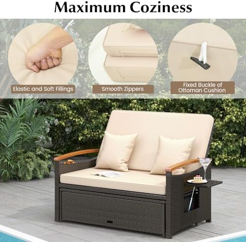 HAPPYGRILL Outdoor Wicker Sofa Daybed, Rattan Sunbed - Image 7