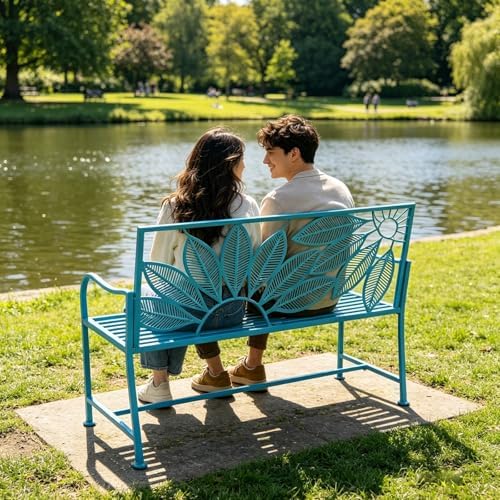 Metal Outdoor Garden Bench, 42.5" 2-3 Seater Patio Bench - Image 7