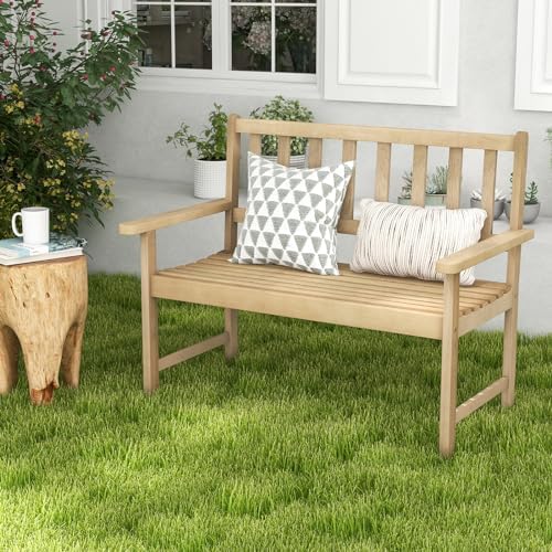 Tangkula Outdoor Teak Wood Garden Bench, 2-Person Patio Bench - Image 2